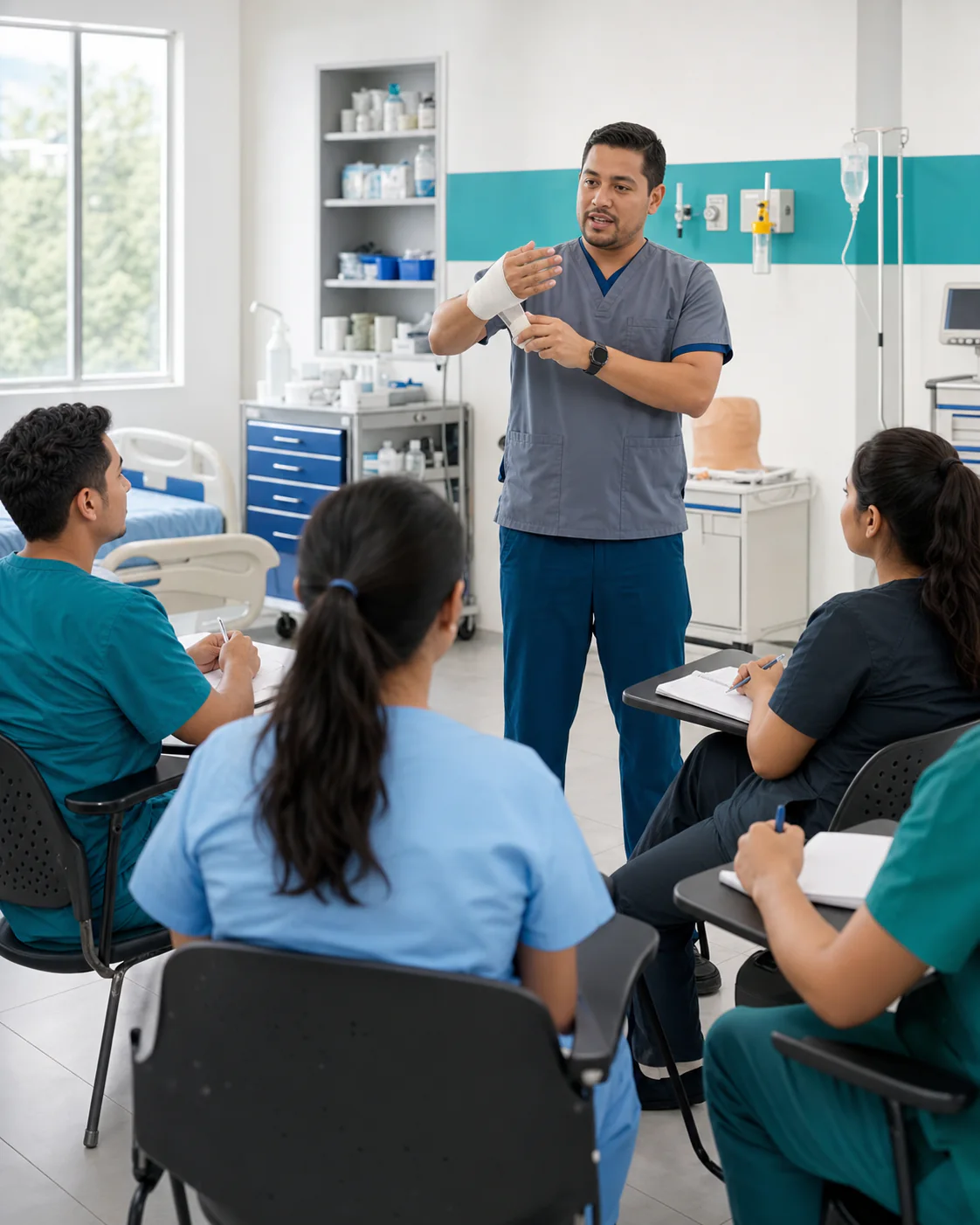 Participantes durante una actividad de formación práctica en salud