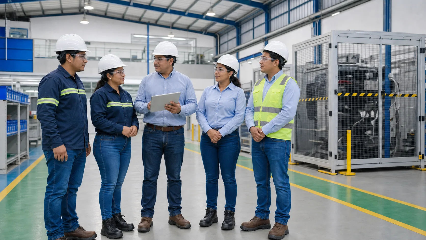 Participantes de una capacitación empresarial observando condiciones de trabajo y conversando sobre prevención.