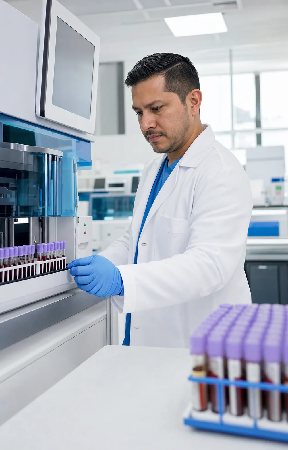 Profesional trabajando con muestras durante una actividad de aprendizaje en laboratorio clínico