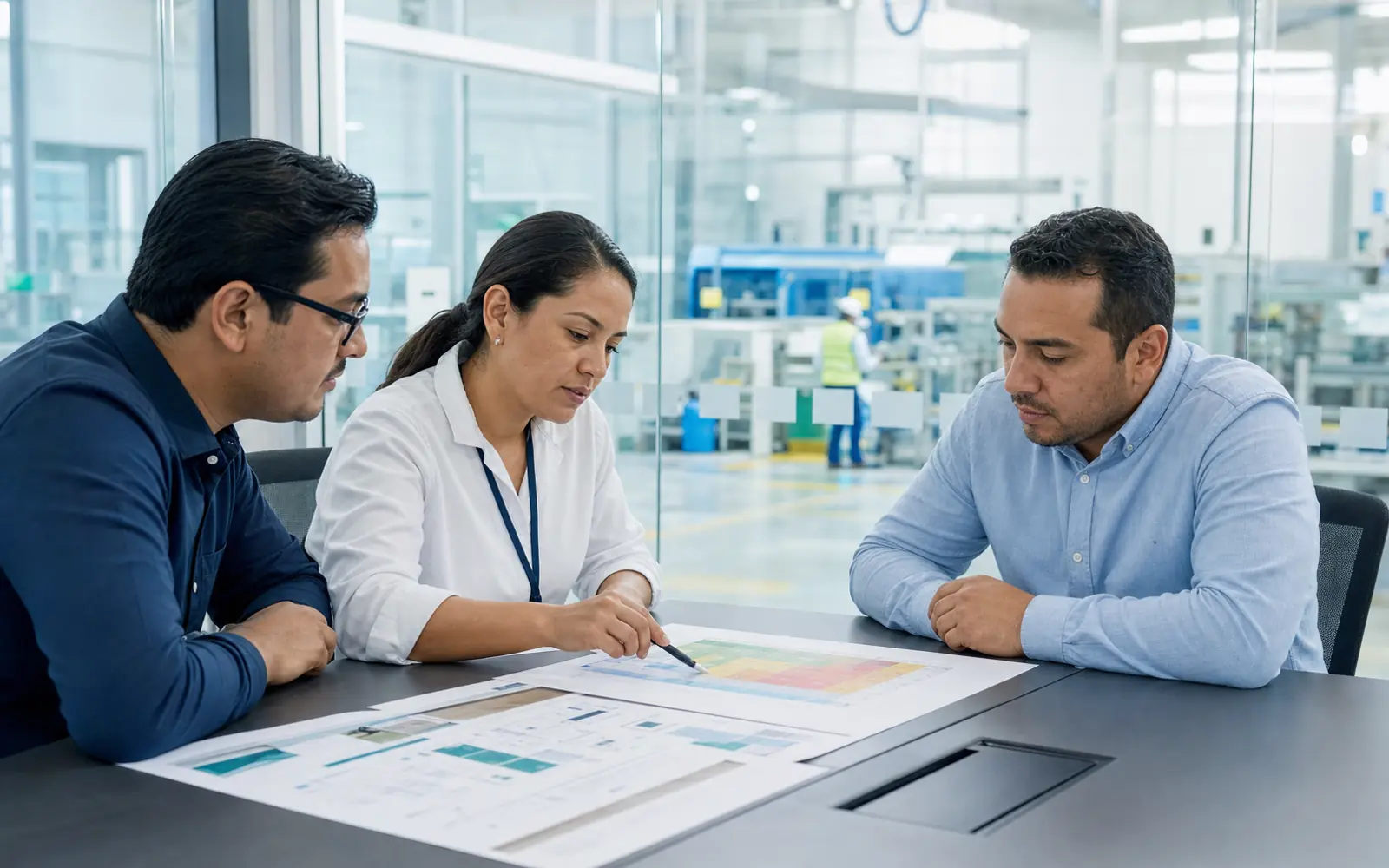 Equipo profesional revisando un plan preventivo para una empresa