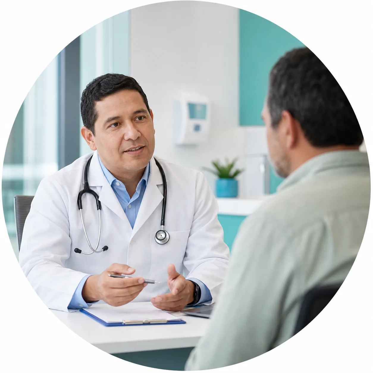 Médico atendiendo a una persona durante una consulta